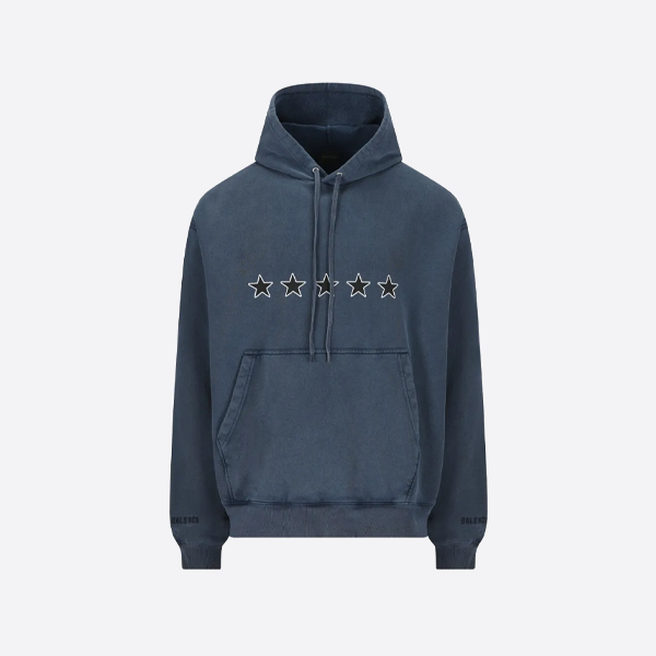 발렌시아가 레트로 블루 파이브포인트 스타 시그니처 후디