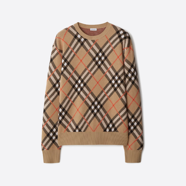 버버리 체크무늬 크루넥 니트 스웨터