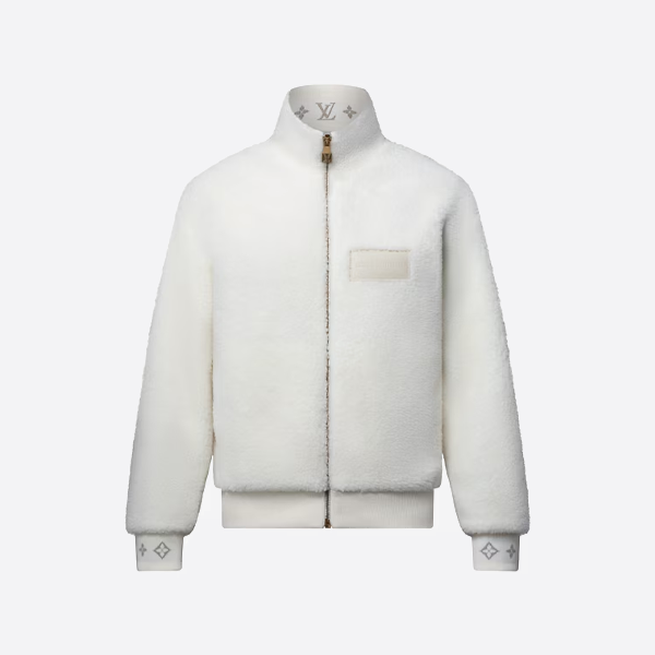 루이비통 양모 가죽 스탠드 칼라 재킷