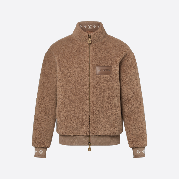 루이비통 램스울 가죽 스탠드 칼라 재킷, 카키색