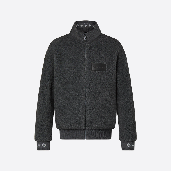 루이비통 양모 가죽 스탠드 칼라 재킷, 그레이