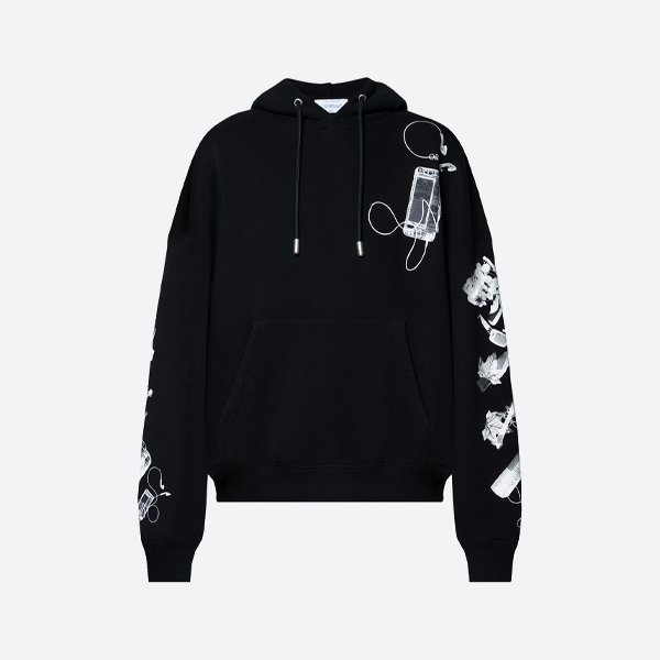 오프화이트 디지털 헤드폰 화살표 프린트 후드티