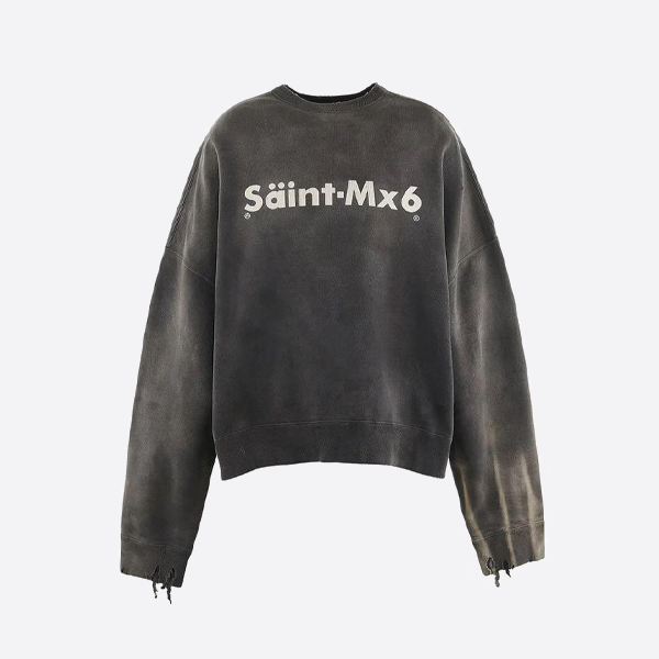 성 미카엘 글자 프린트 크루넥 스웨트셔츠, 갈색