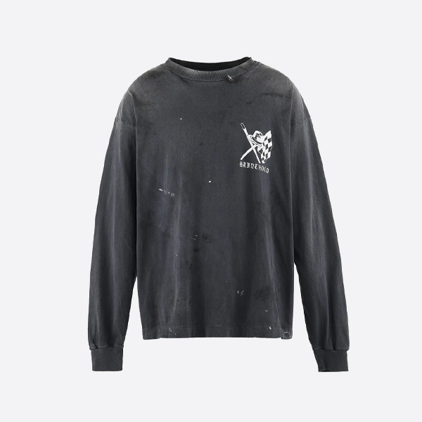 성 미카엘 해골 헬멧 프린트 긴팔 티셔츠