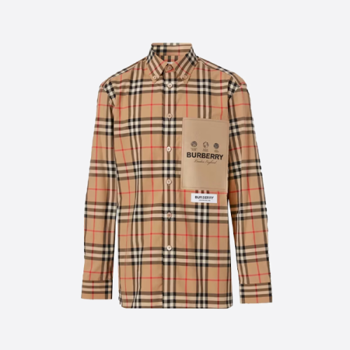 버버리 라벨 패치 체크무늬 긴팔 셔츠