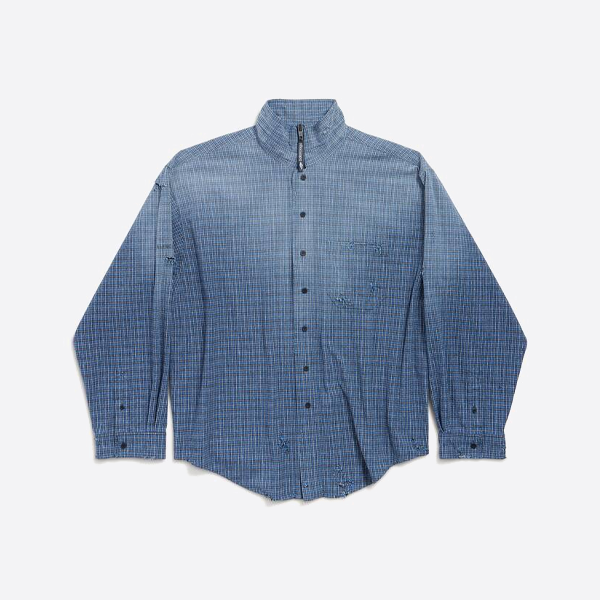 발렌시아가 스탠드업 칼라 체크 코트