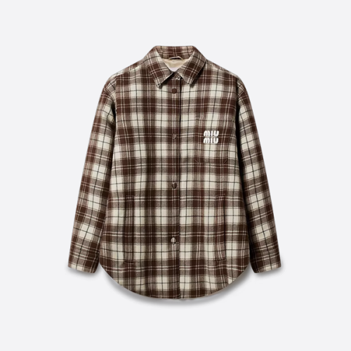 미우미우 체크 자수 다운 재킷