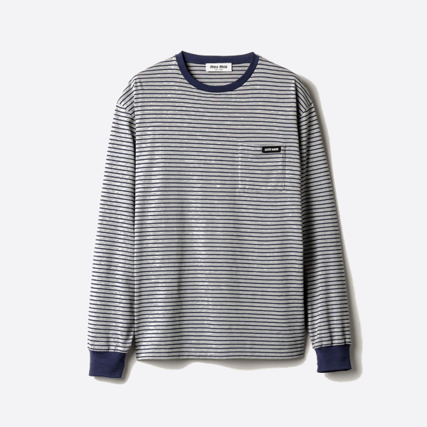 미우미우 회색 줄무늬 긴팔 티셔츠