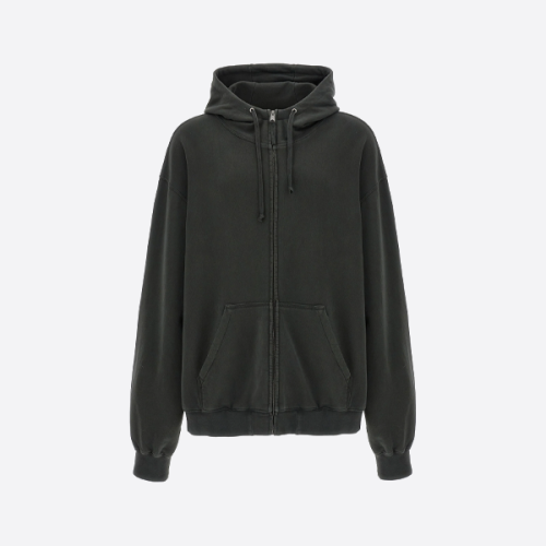 메종 마르지엘라 언피니시드 자수 프린트 후드 스웨트셔츠 재킷, 블랙