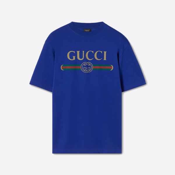 구찌 니트 코튼 티셔츠, 블루