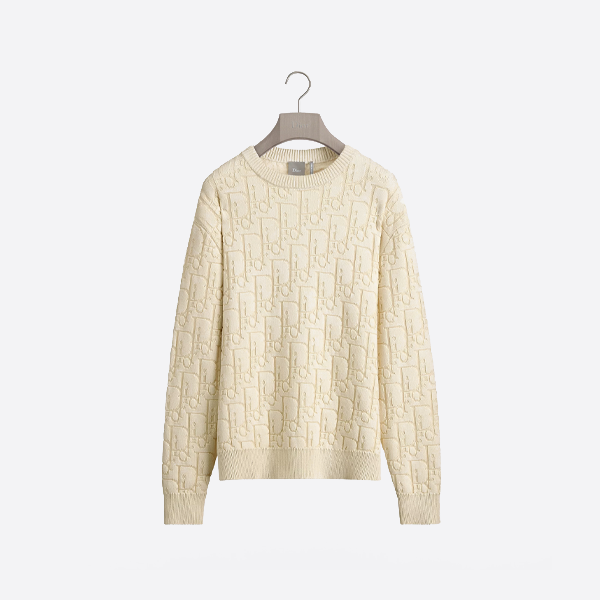 디올 자카드 레터 니트 풀오버 스웨터, 오프화이트