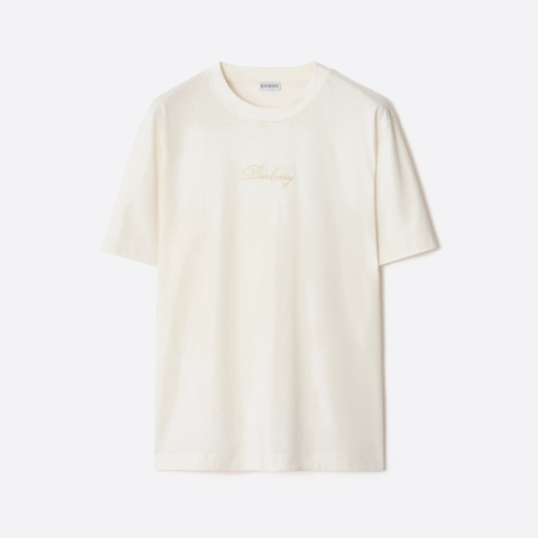 버버리 체크 무늬 엄마와 아이 자수 라운드넥 반팔 티셔츠 (화이트)