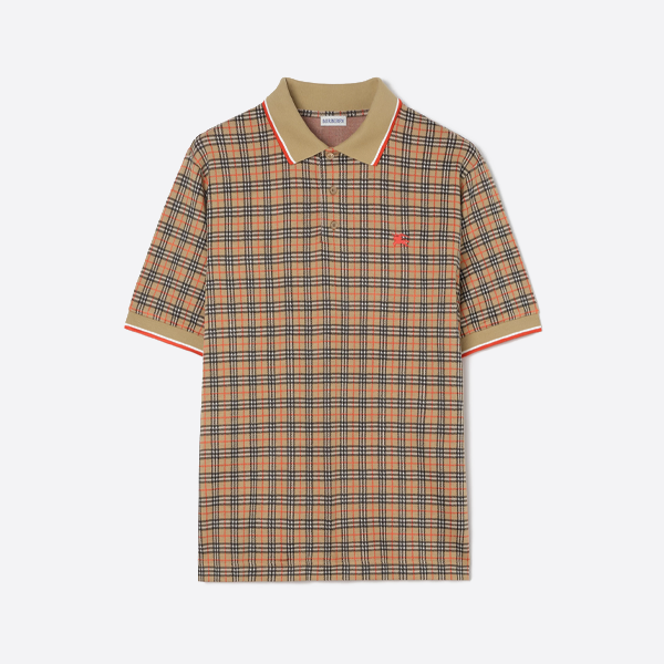 버버리 승마 선수 자수 체크 반팔 티셔츠