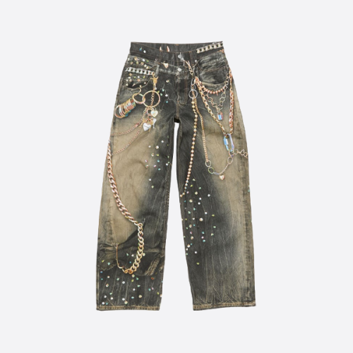 아크네 스튜디오 블랙 앤 골드 체인 프린트 팬츠