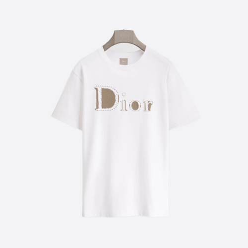 디올 자수 레터링 반팔 티셔츠, 화이트