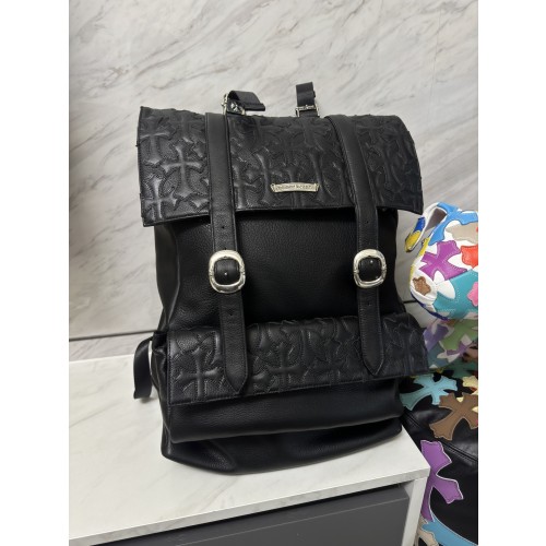 크롬하츠 블랙 가죽 크로스 패널 다기능 백팩