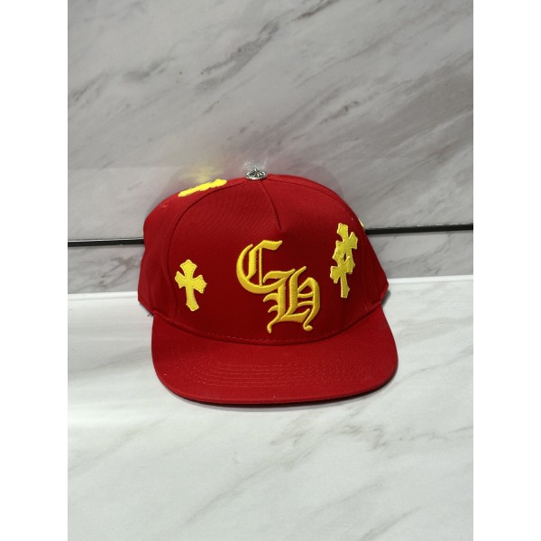 크롬 하츠 레드 앤 옐로우 가죽 패치 야구 모자