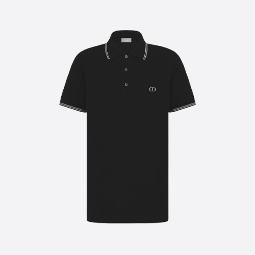 디올 자수 레터링이 새겨진 폴로 반팔 셔츠, 블랙.