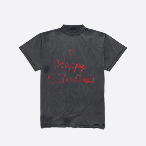 발렌시아가 발렌타인데이 한정판 하트 레터 찢어진 워싱 반팔 티셔츠